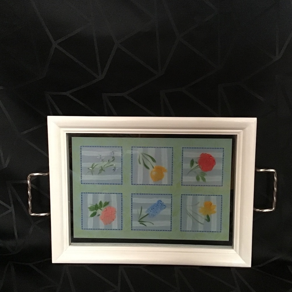 NWOT Hallmark wood and glass tray with silver metal handles